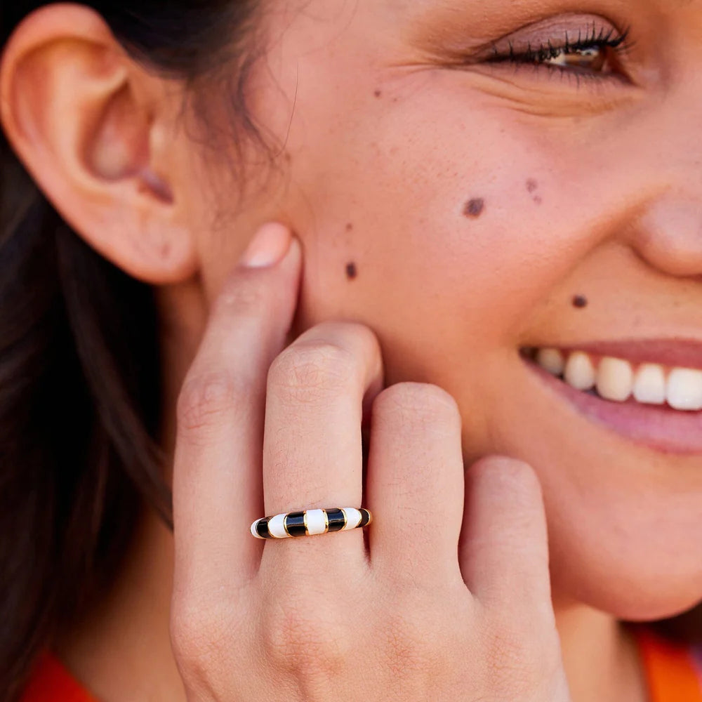 Striped Enamel Gold Ring