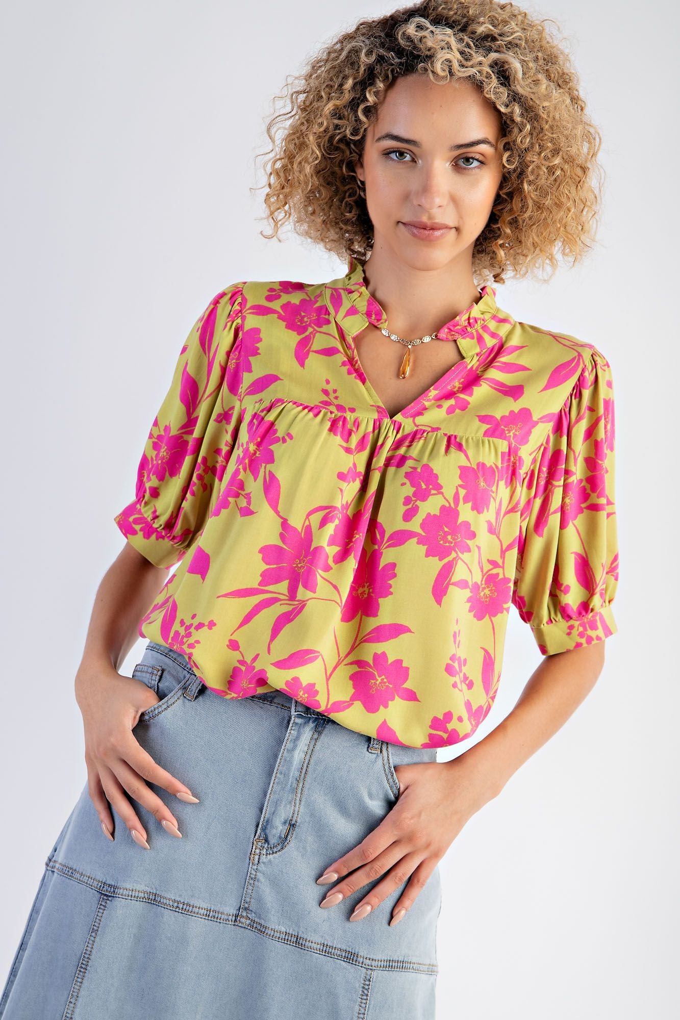 Puff Sleeve Pistachio Top