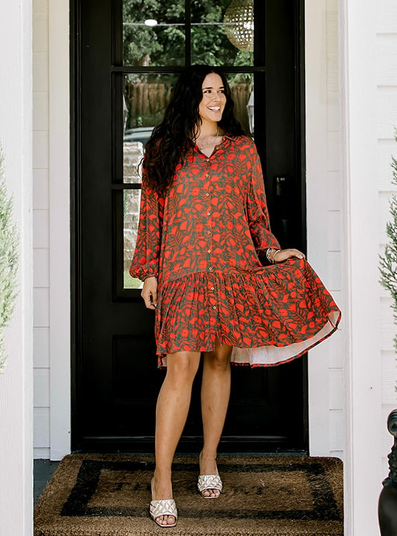 Tatum Layerz Dress- Red/Green Otomi The Flamingo Ranch Tatum Layerz Dress- Red/Green Otomi The Flamingo Ranch