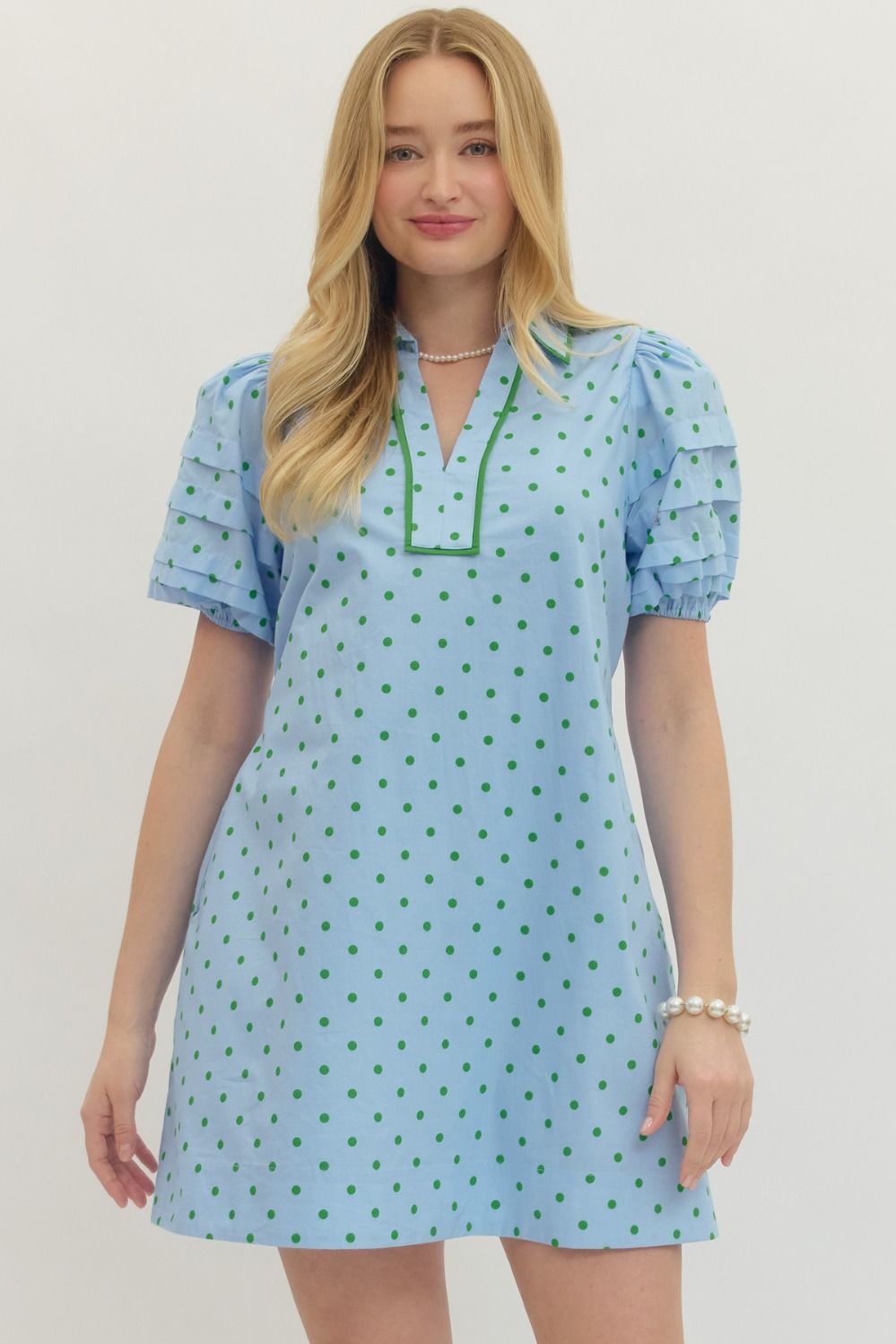 Polka Dot Layered Sleeve Dress