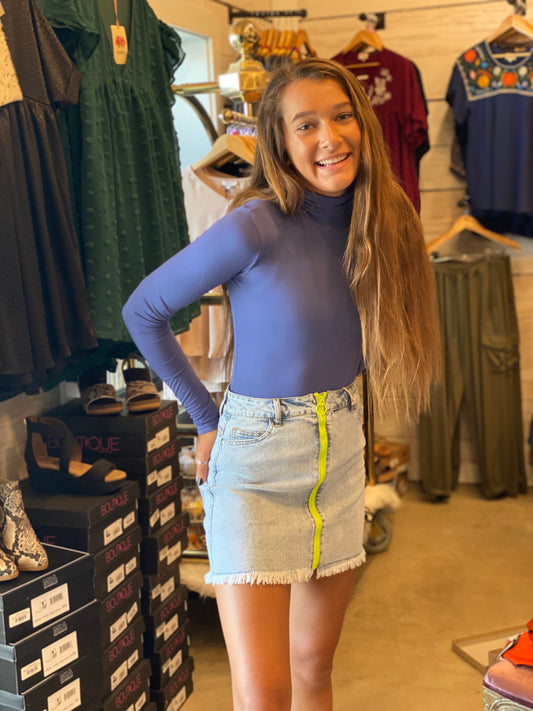Neon Zipper Denim Skirt