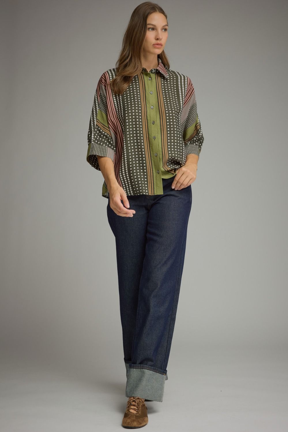 Olive Multi Pattern Top
