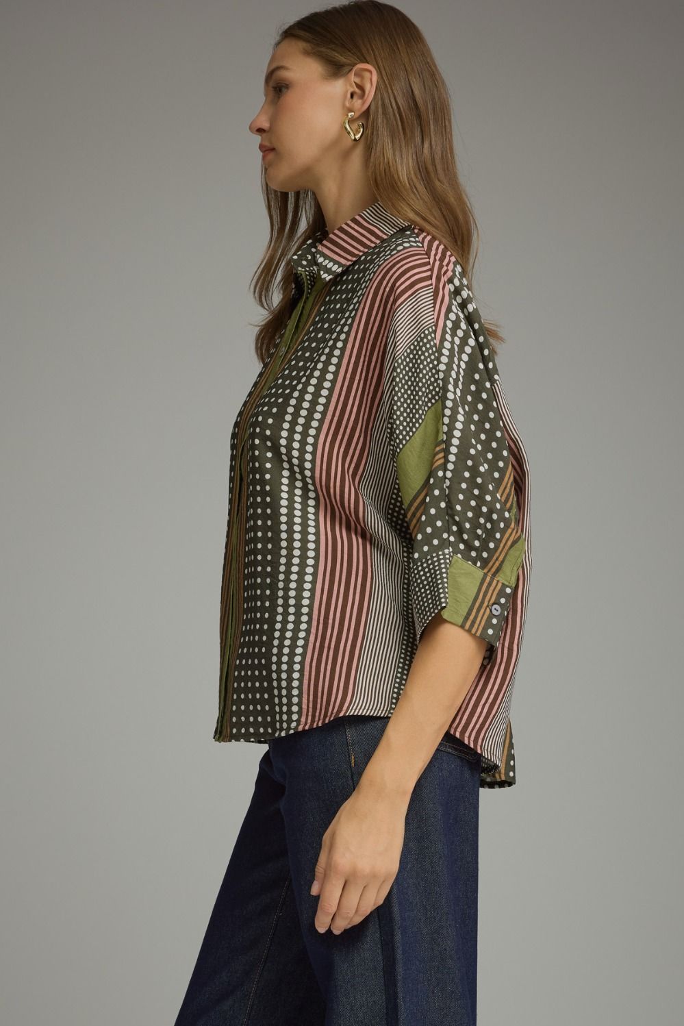 Olive Multi Pattern Top