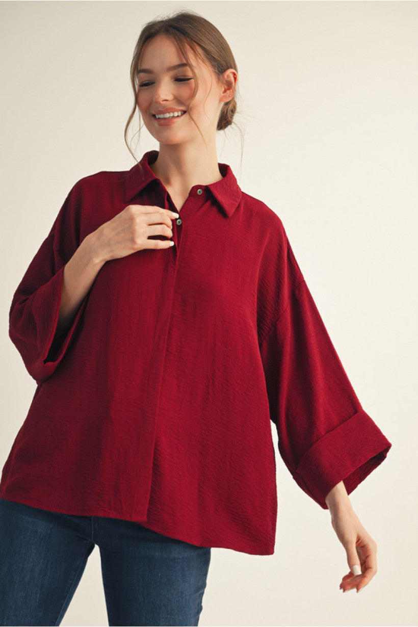 Maroon Charli 3/4 Sleeve