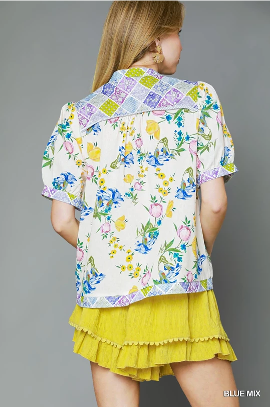 Patchwork Floral Boho Blouse