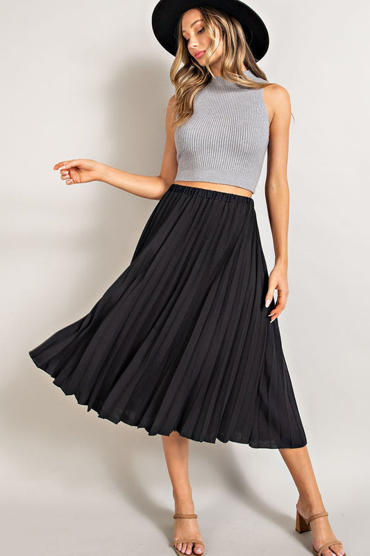 Black Pleated Midi Skirt