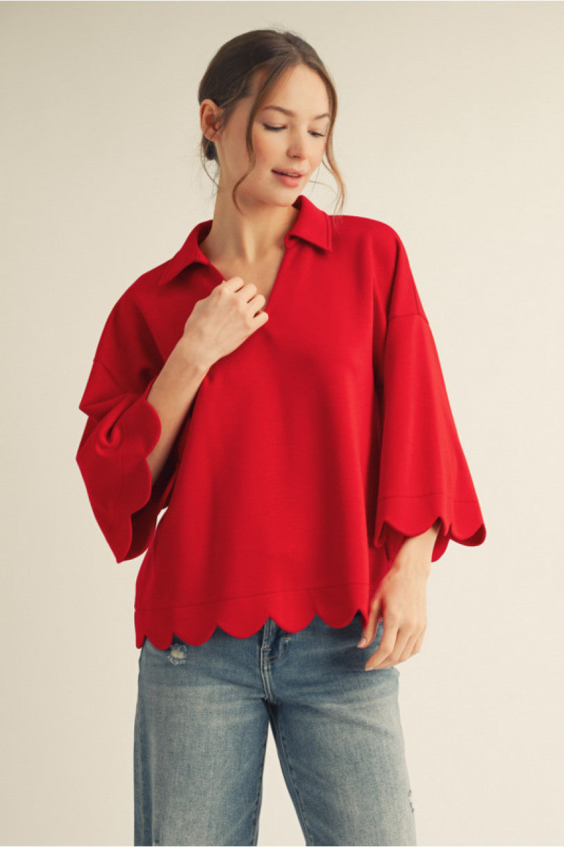 Red Scallop Top