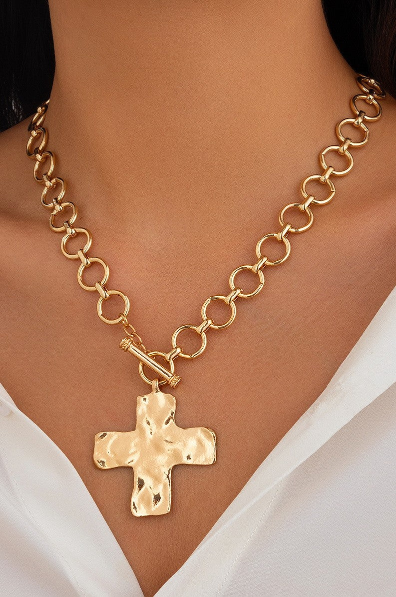 PF Hammered Cross Necklace