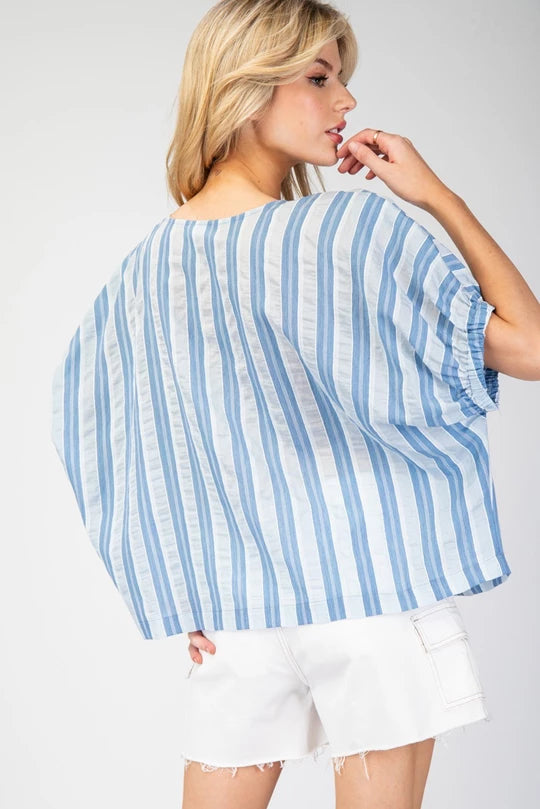 Striped Short Sleeve Blouse Top