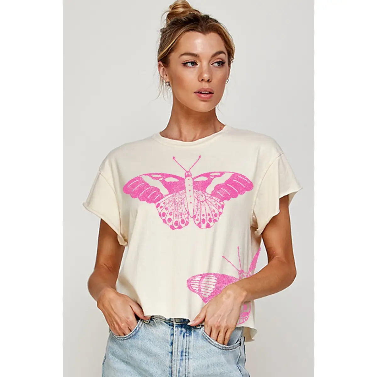 Butterfly Dropped Vintage Graphic Crop Top