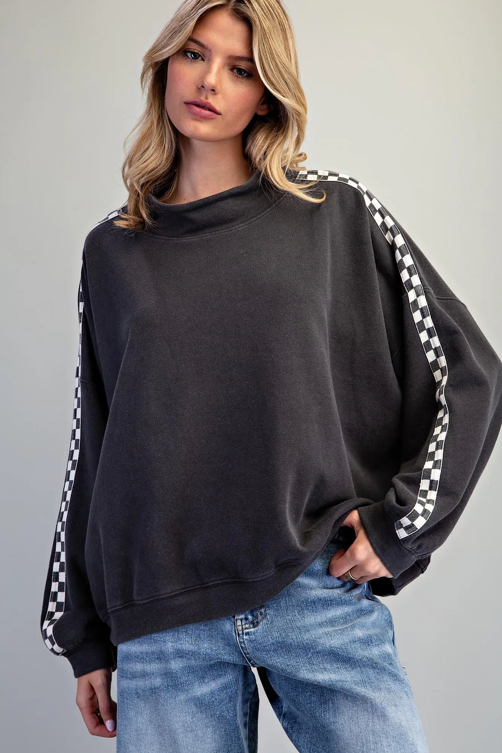 Checkerboard Sleeve Pullover