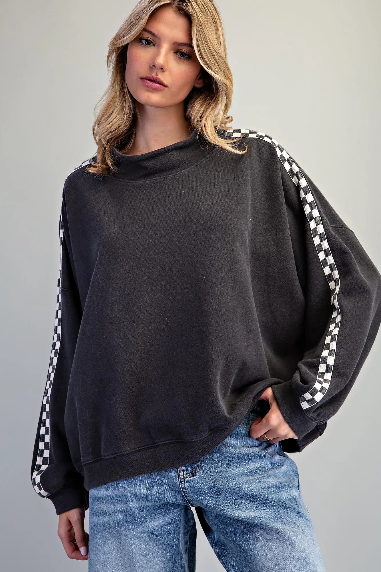 Checkerboard Sleeve Pullover