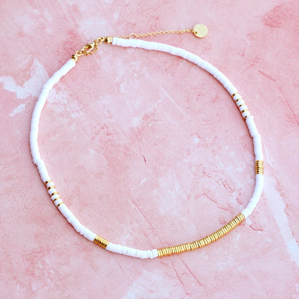 Gold & White Pisa Bead Choker