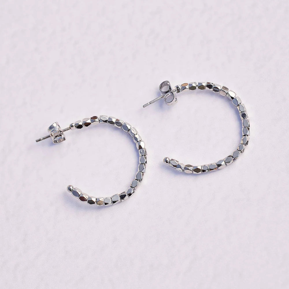Silver Beaded Hoop Earrings