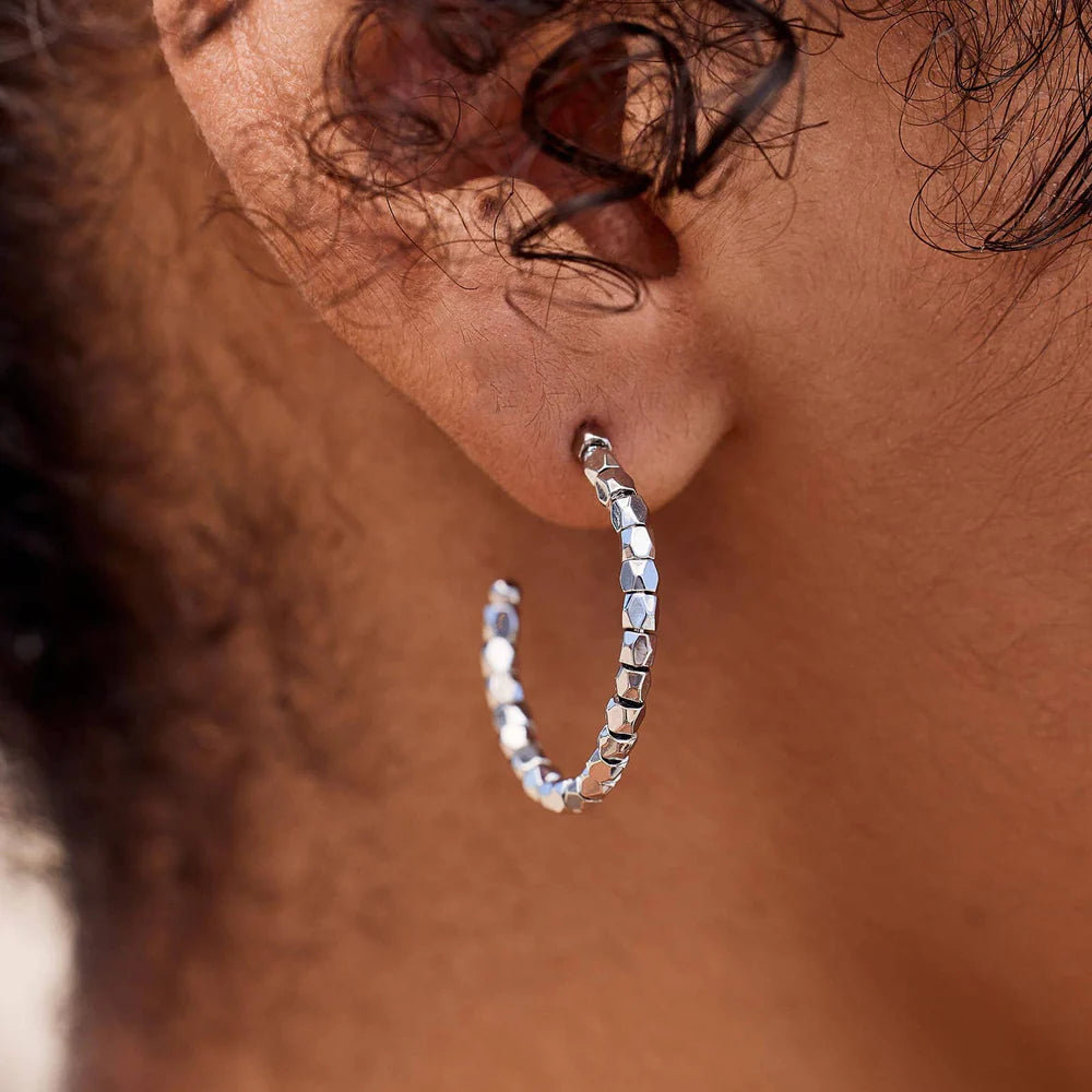 Silver Beaded Hoop Earrings