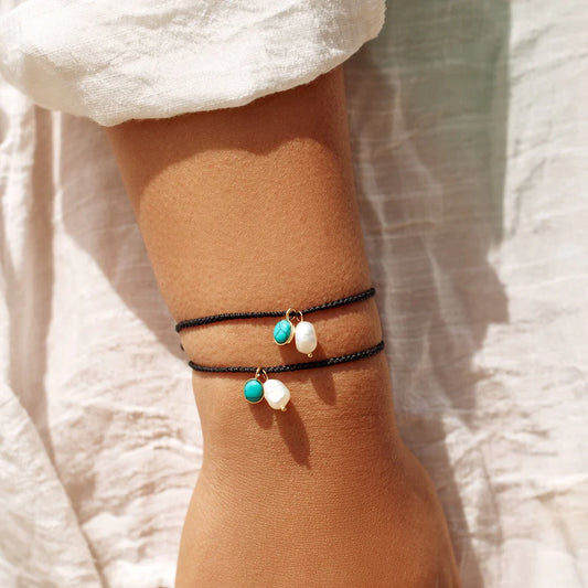 Pearl and Turquoise Charm Bracelet