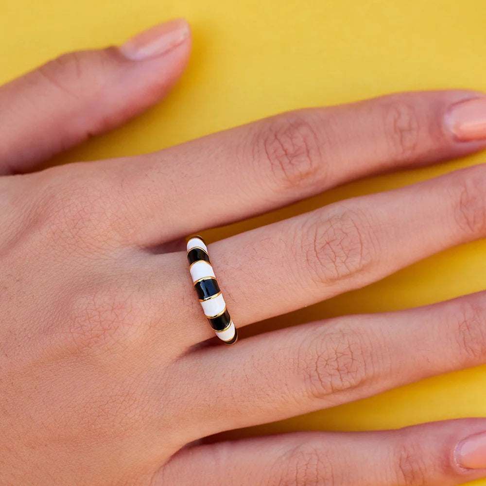 Striped Enamel Gold Ring