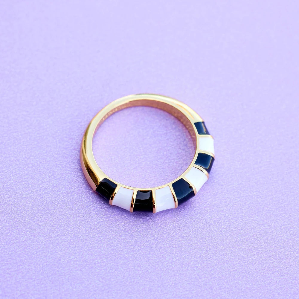 Striped Enamel Gold Ring
