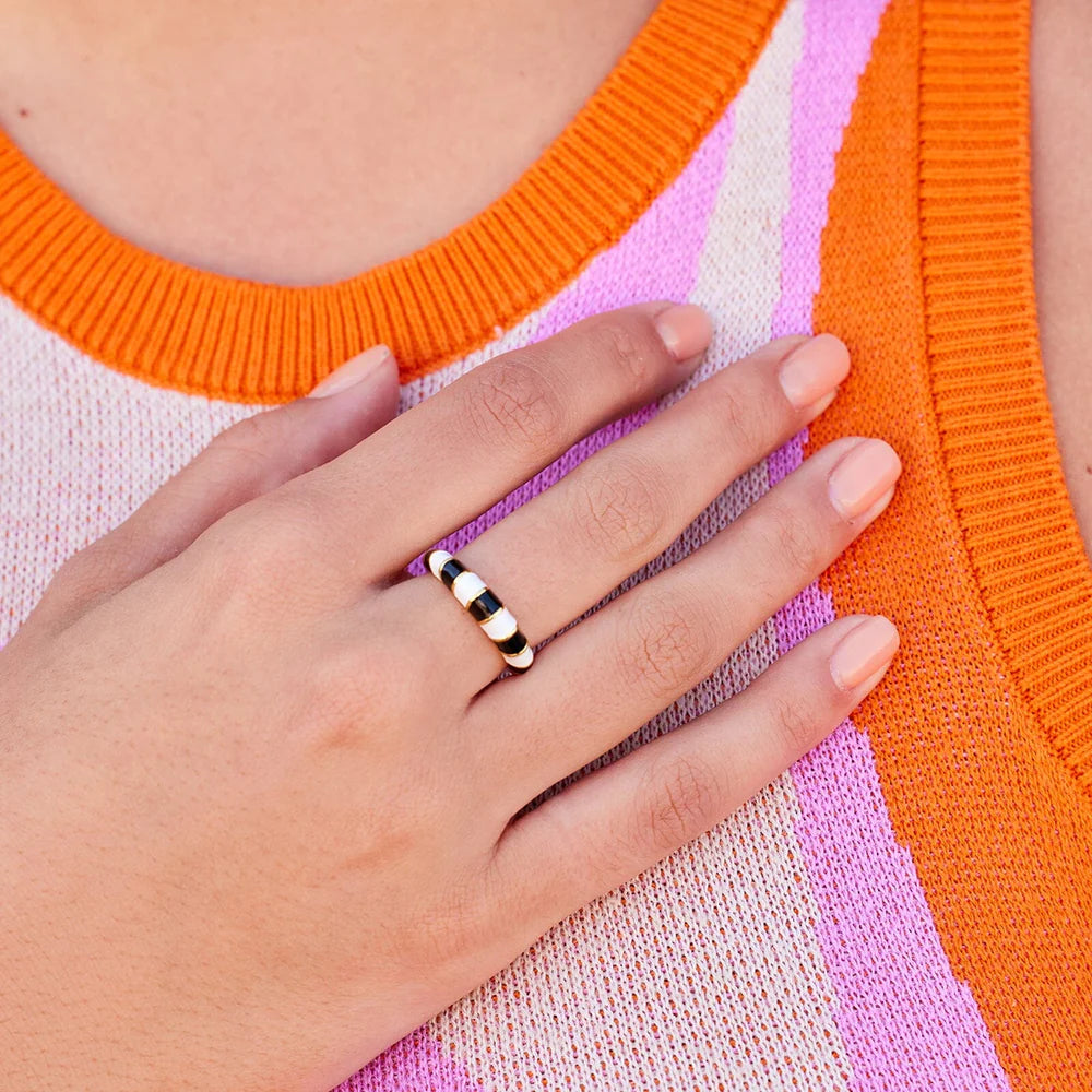 Striped Enamel Gold Ring