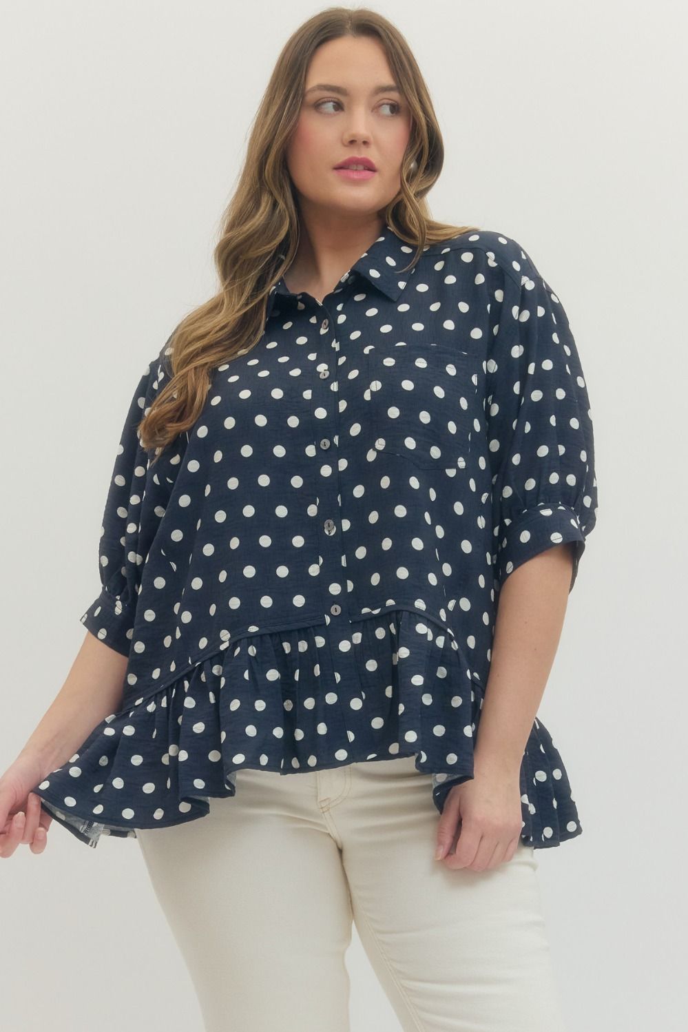 Polka Dot Ruffle Hem Top