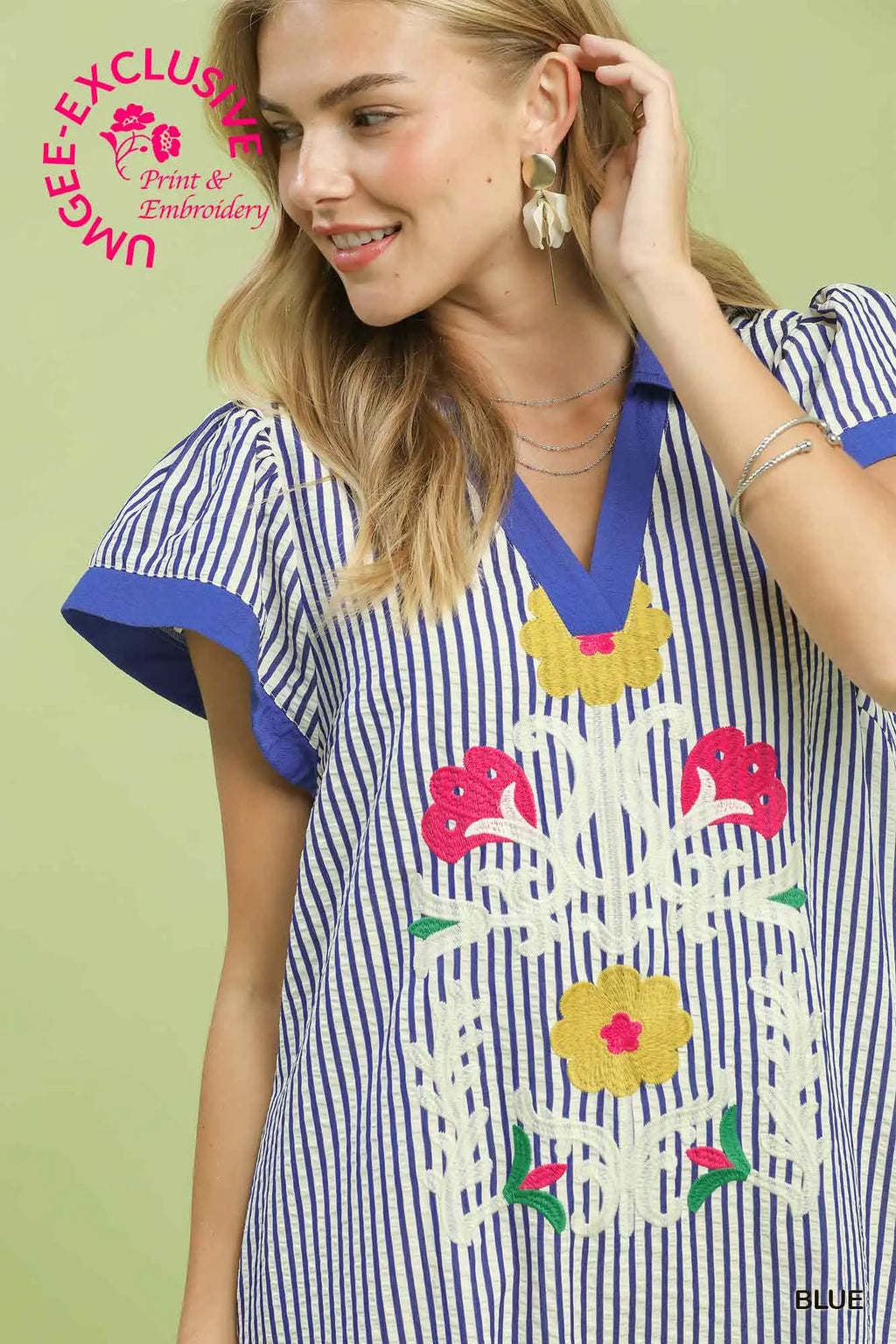 Embroidered Stripe Dress