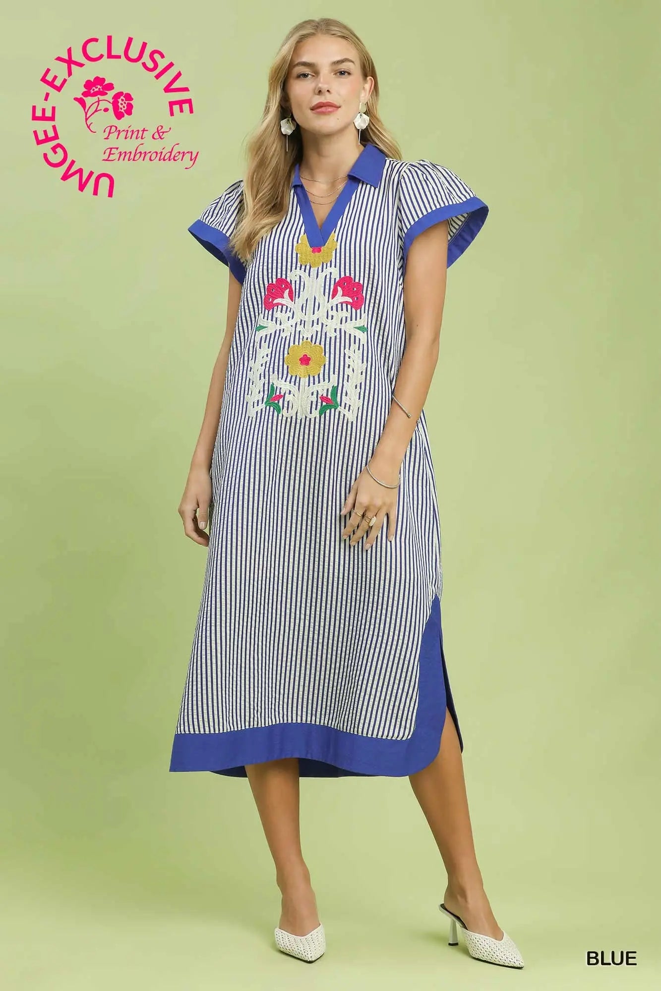 Embroidered Stripe Dress