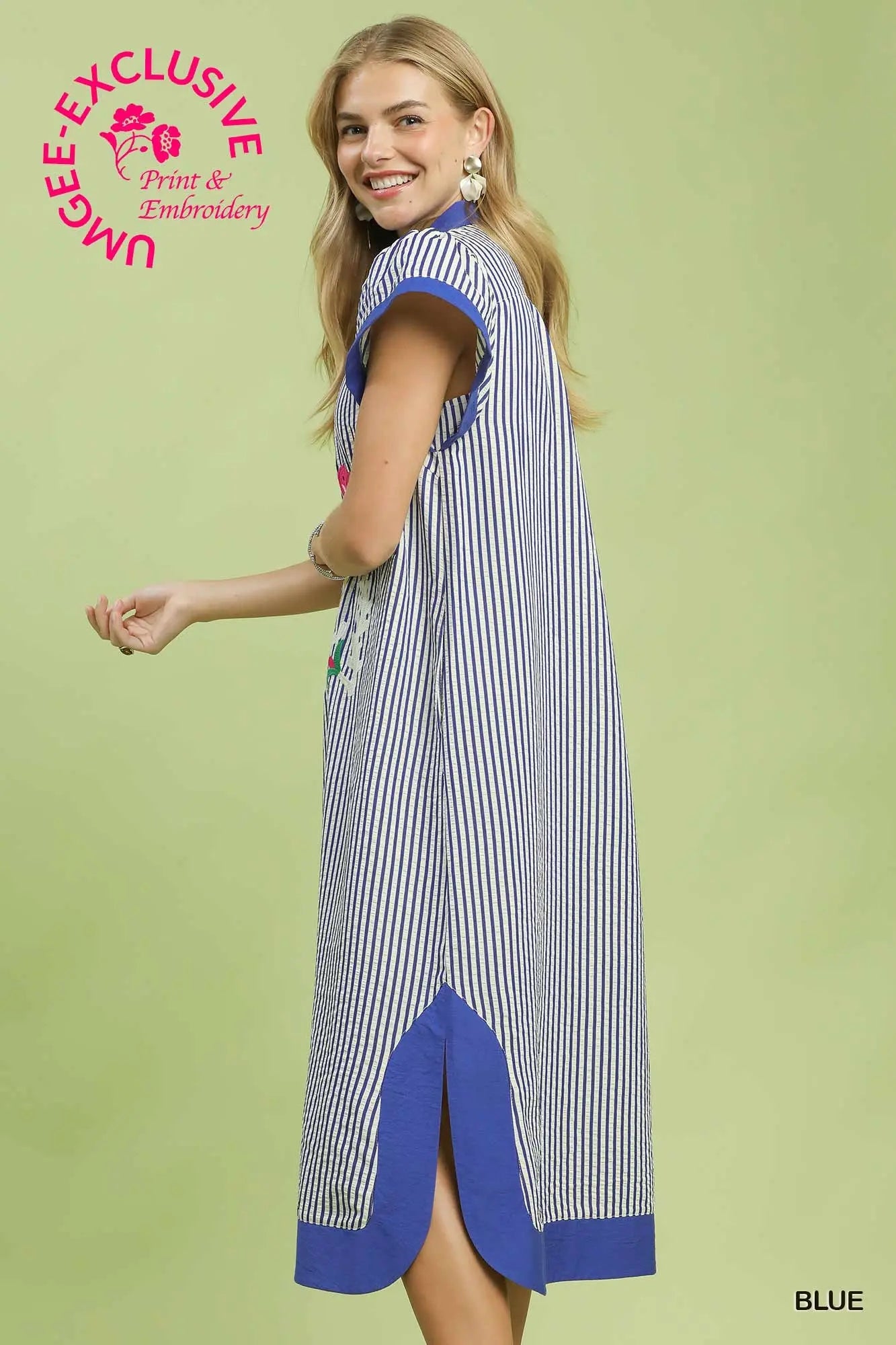 Embroidered Stripe Dress
