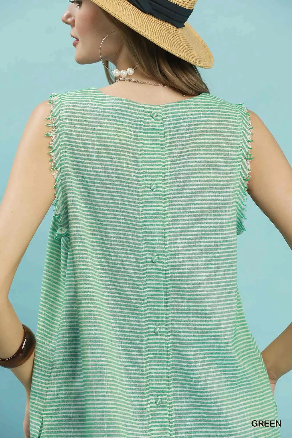 Stripe Fringe Trim Sleeveless Top