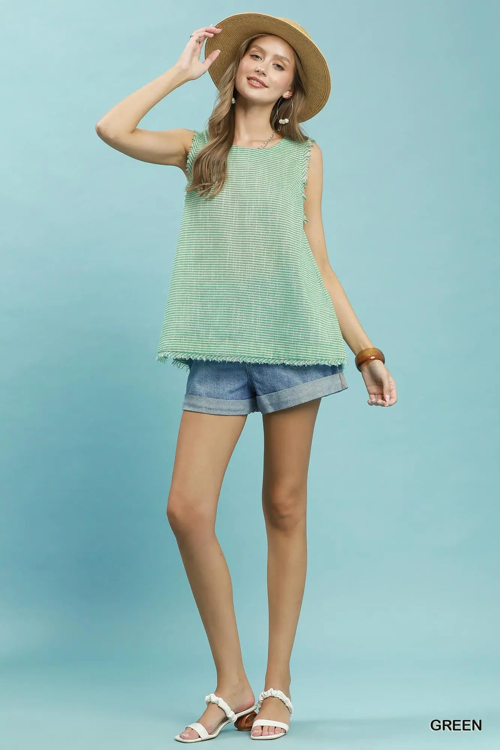 Stripe Fringe Trim Sleeveless Top