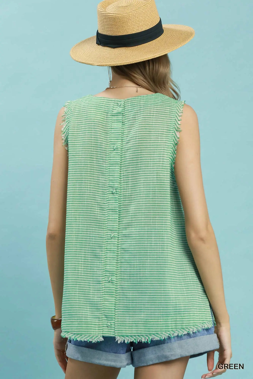 Stripe Fringe Trim Sleeveless Top