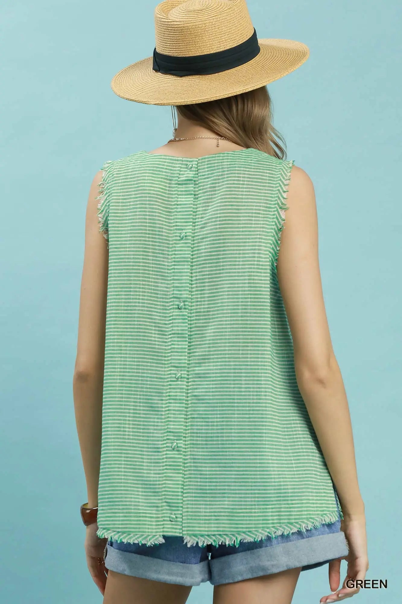 Stripe Fringe Trim Sleeveless Top
