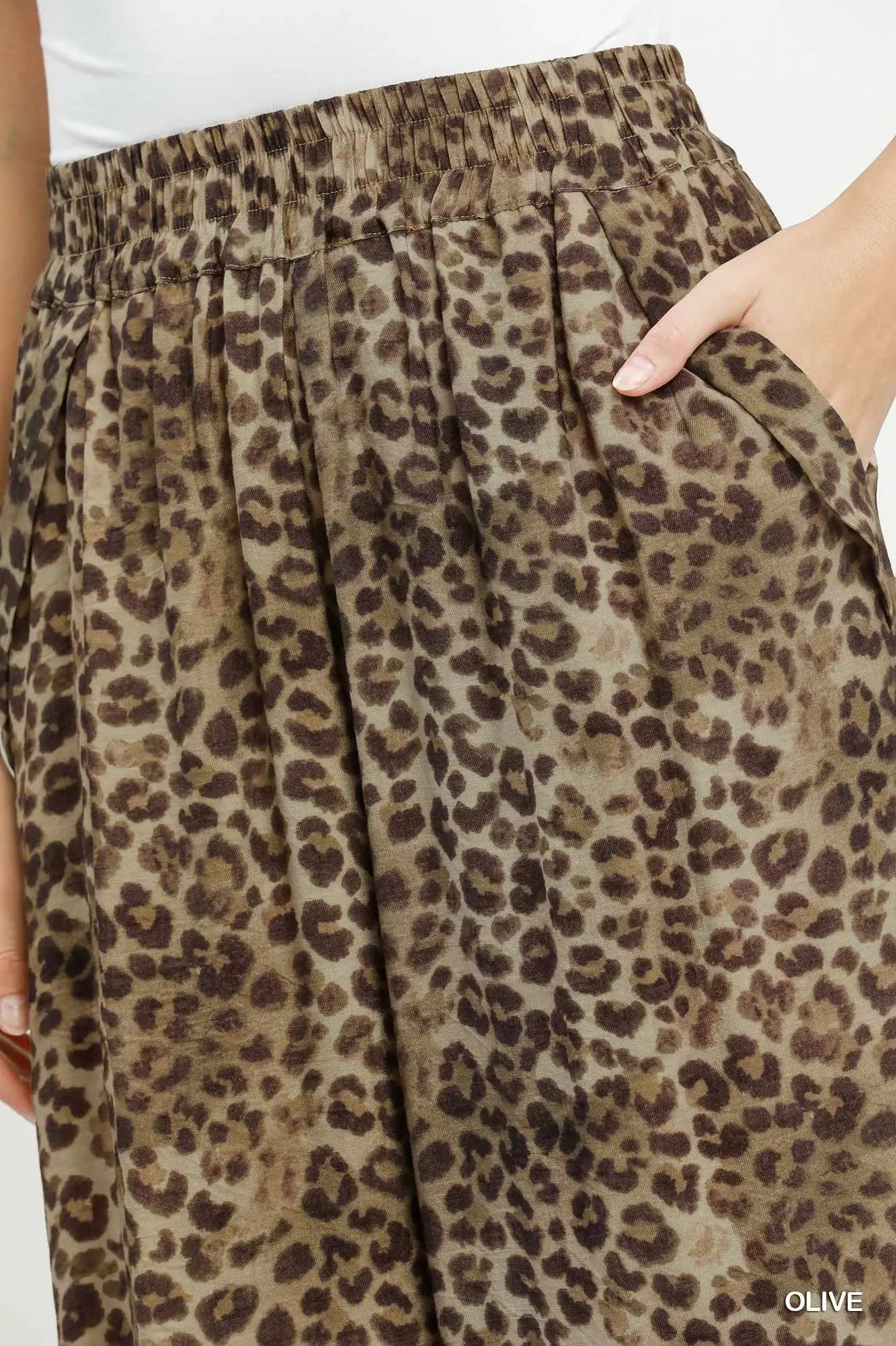 Leopard print pants with a white background