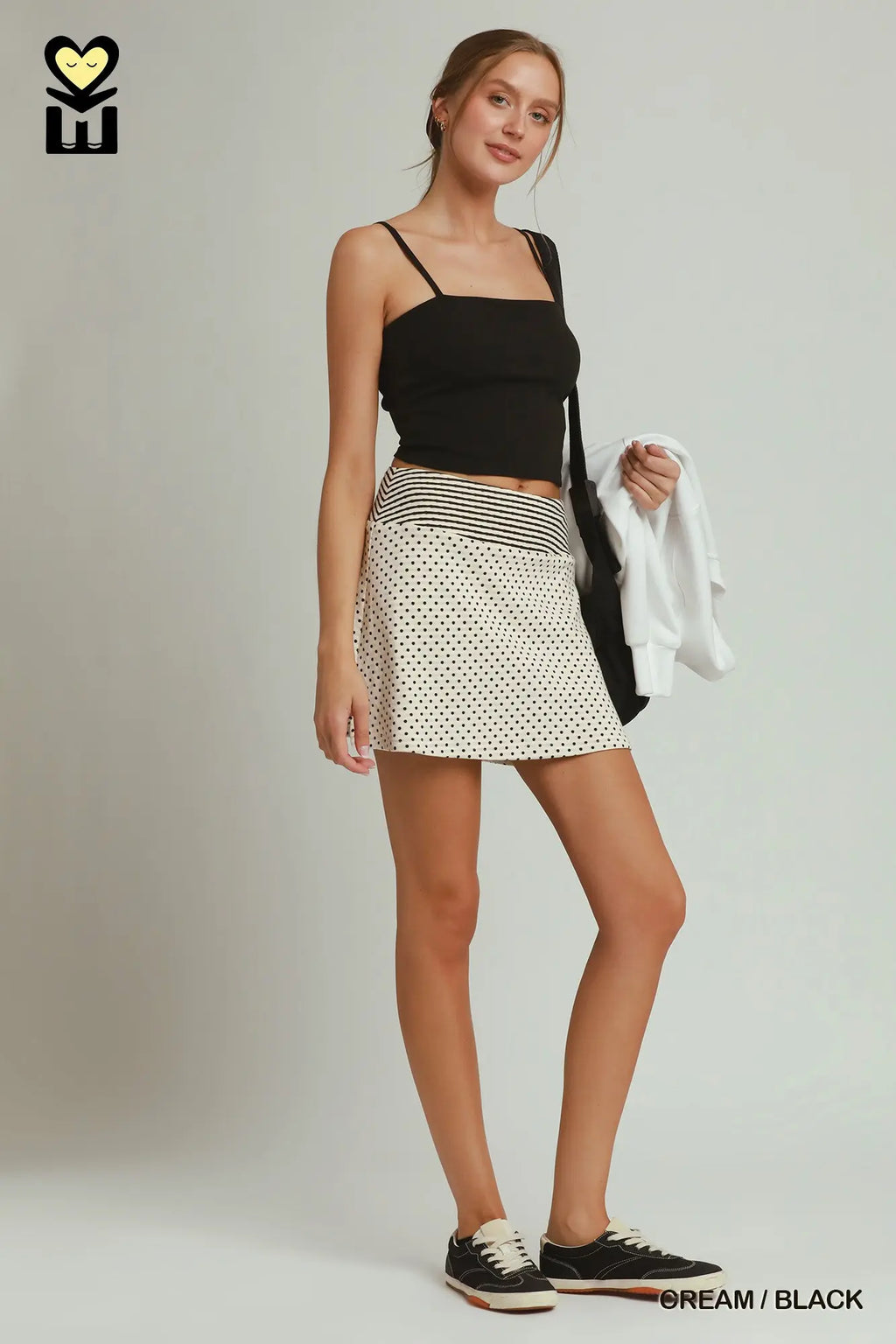 Polka Dot Stripe-Waistband Skort