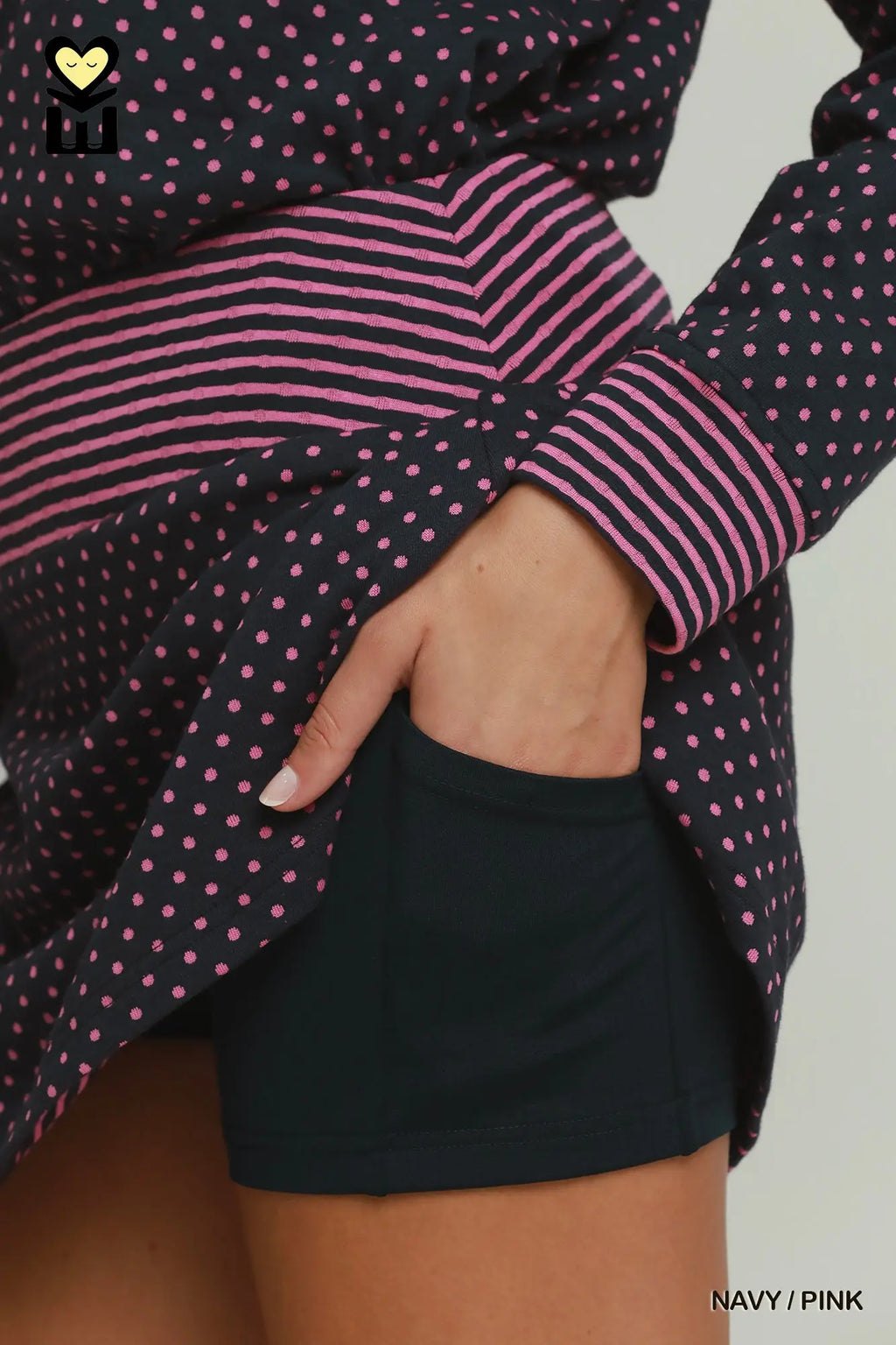Polka Dot Stripe-Waistband Skort