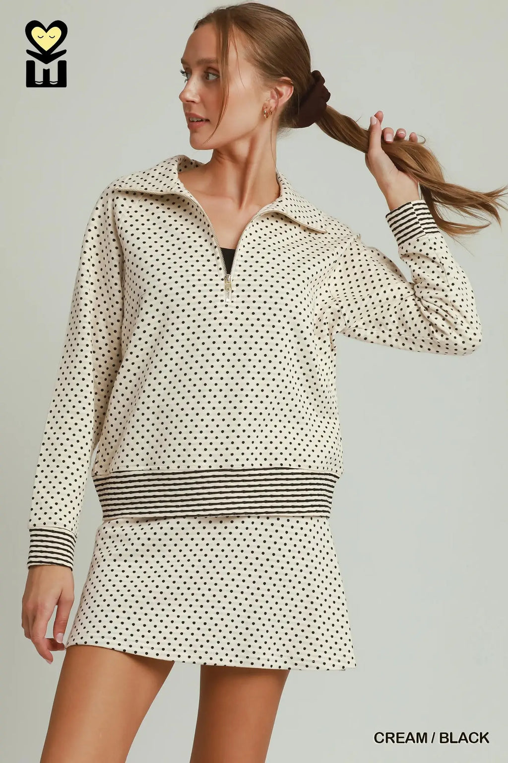 Polka Dot Half Zip Pullover