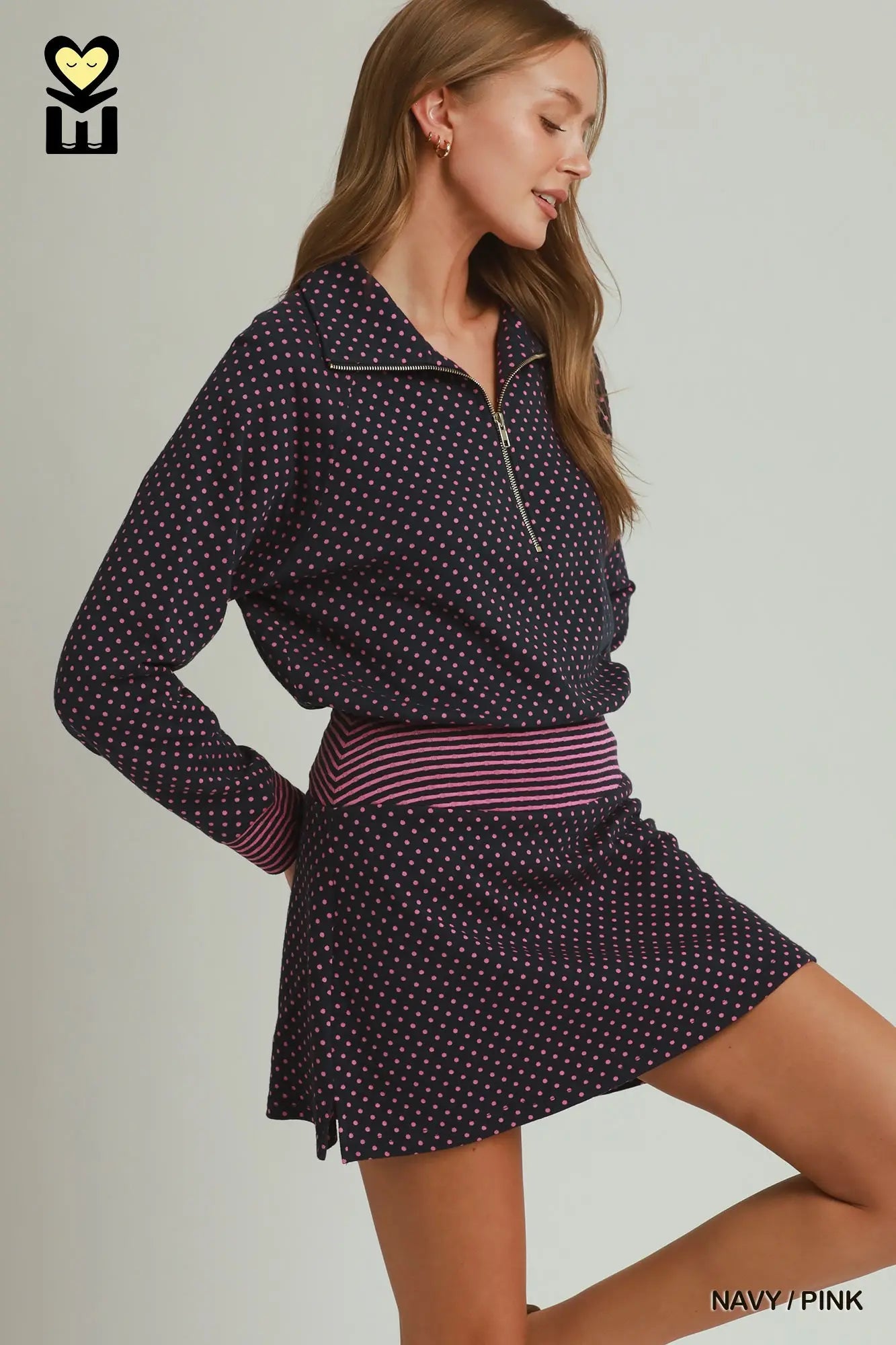 Polka Dot Stripe-Waistband Skort
