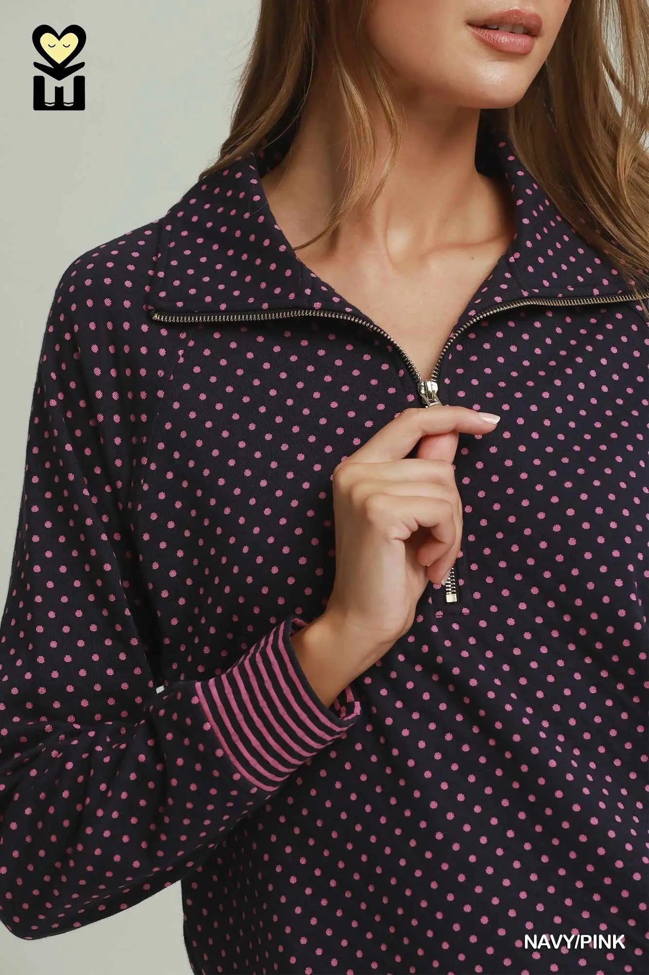 Polka Dot Half Zip Pullover
