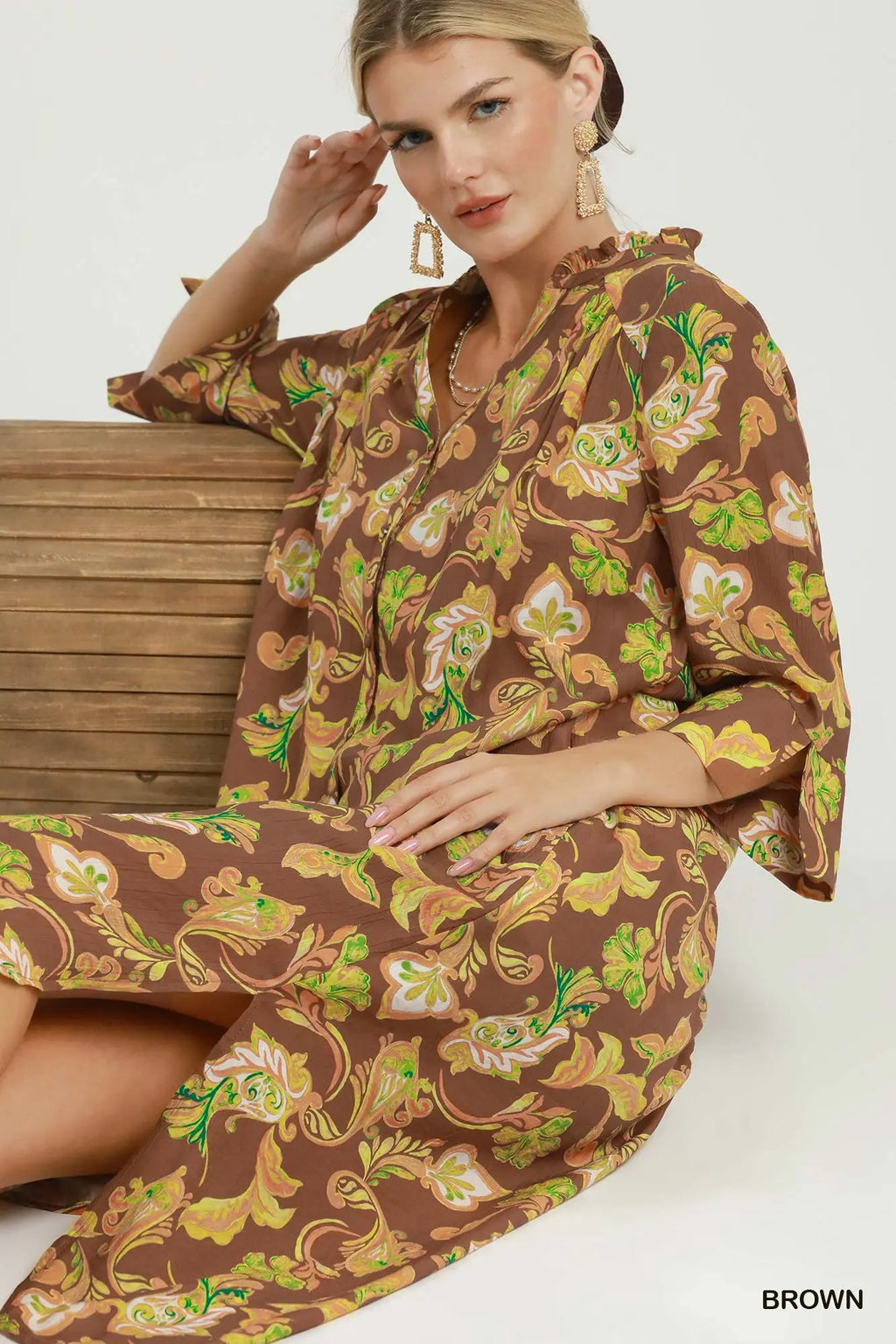Paisley Print Button-Front Maxi Shirt Dress