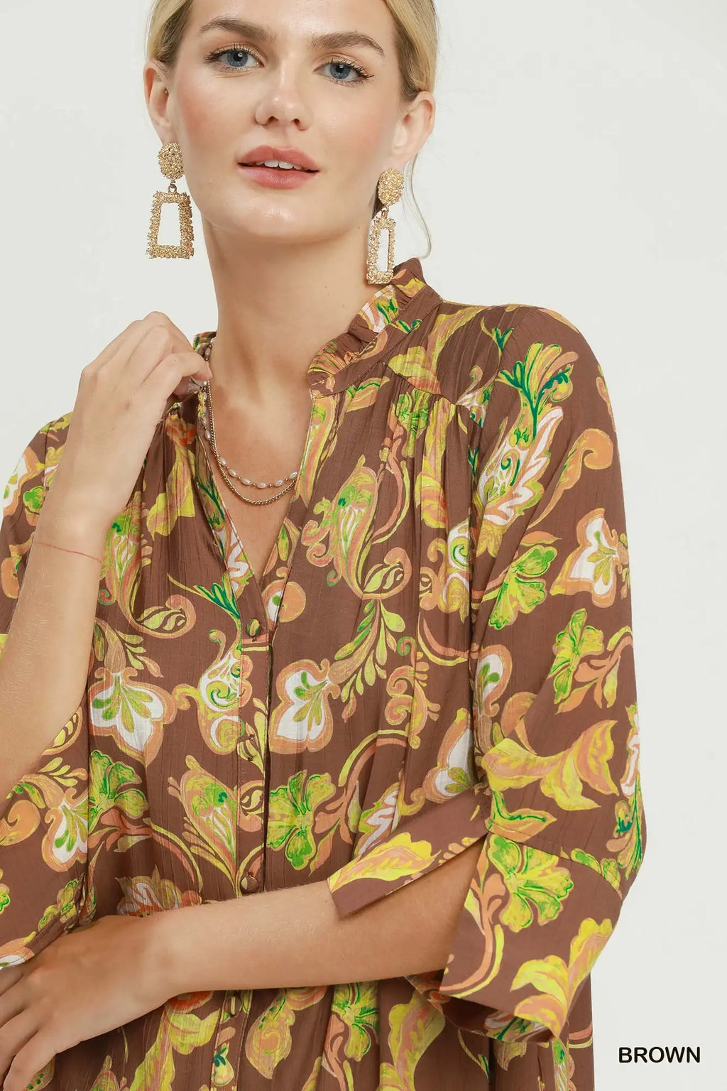 Paisley Print Button-Front Maxi Shirt Dress