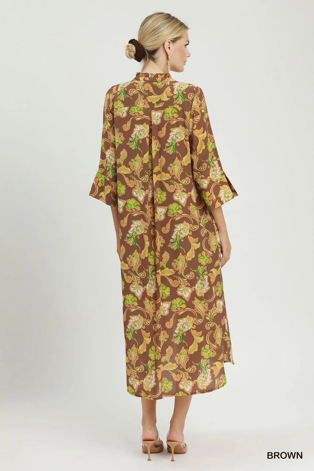 Paisley Print Button-Front Maxi Shirt Dress