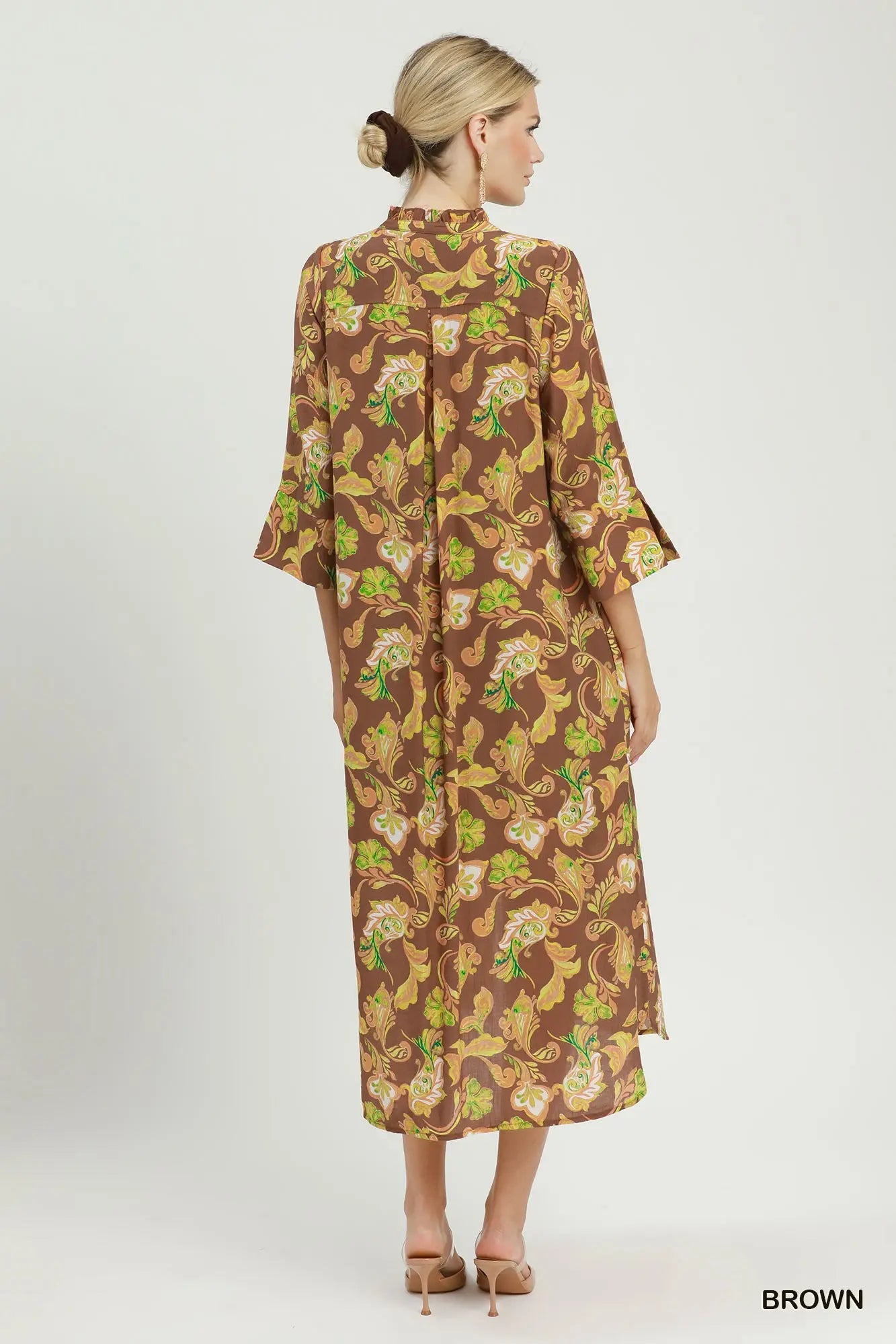 Paisley Print Button-Front Maxi Shirt Dress