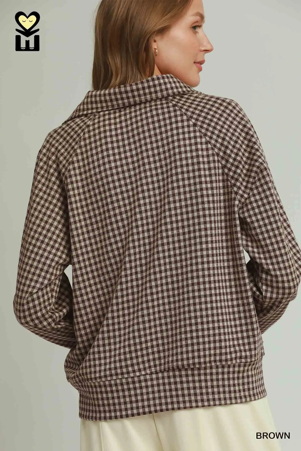 Gingham Half-Zip Long Sleeve Pullover