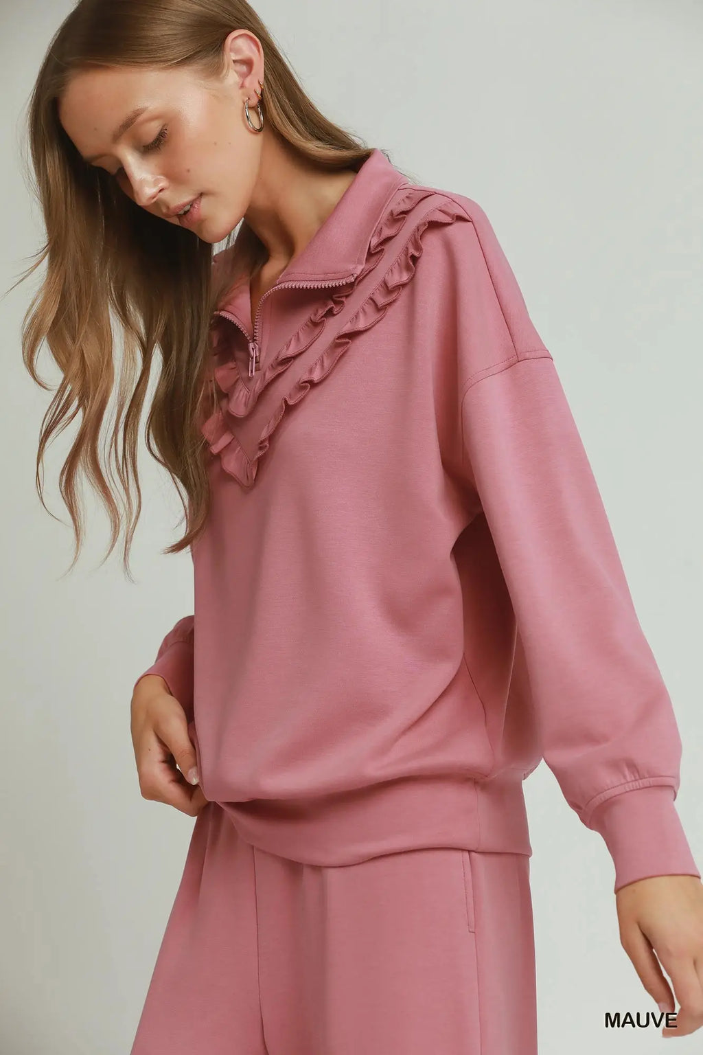 Ruffled Luxeknit Quarterzip