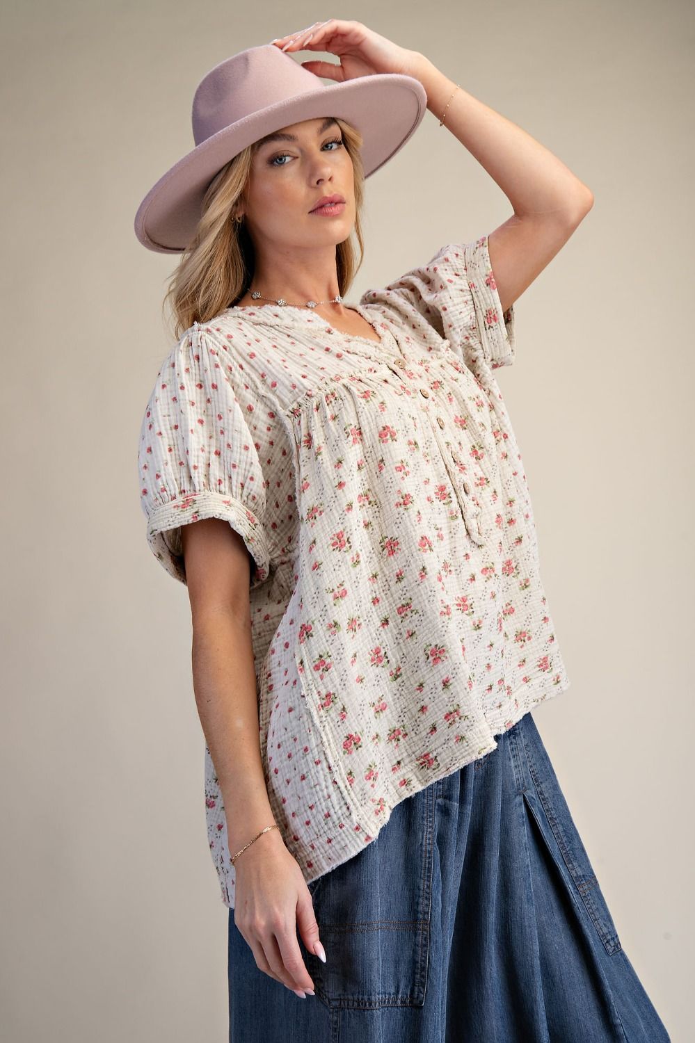 Floral Cotton Gauze Top
