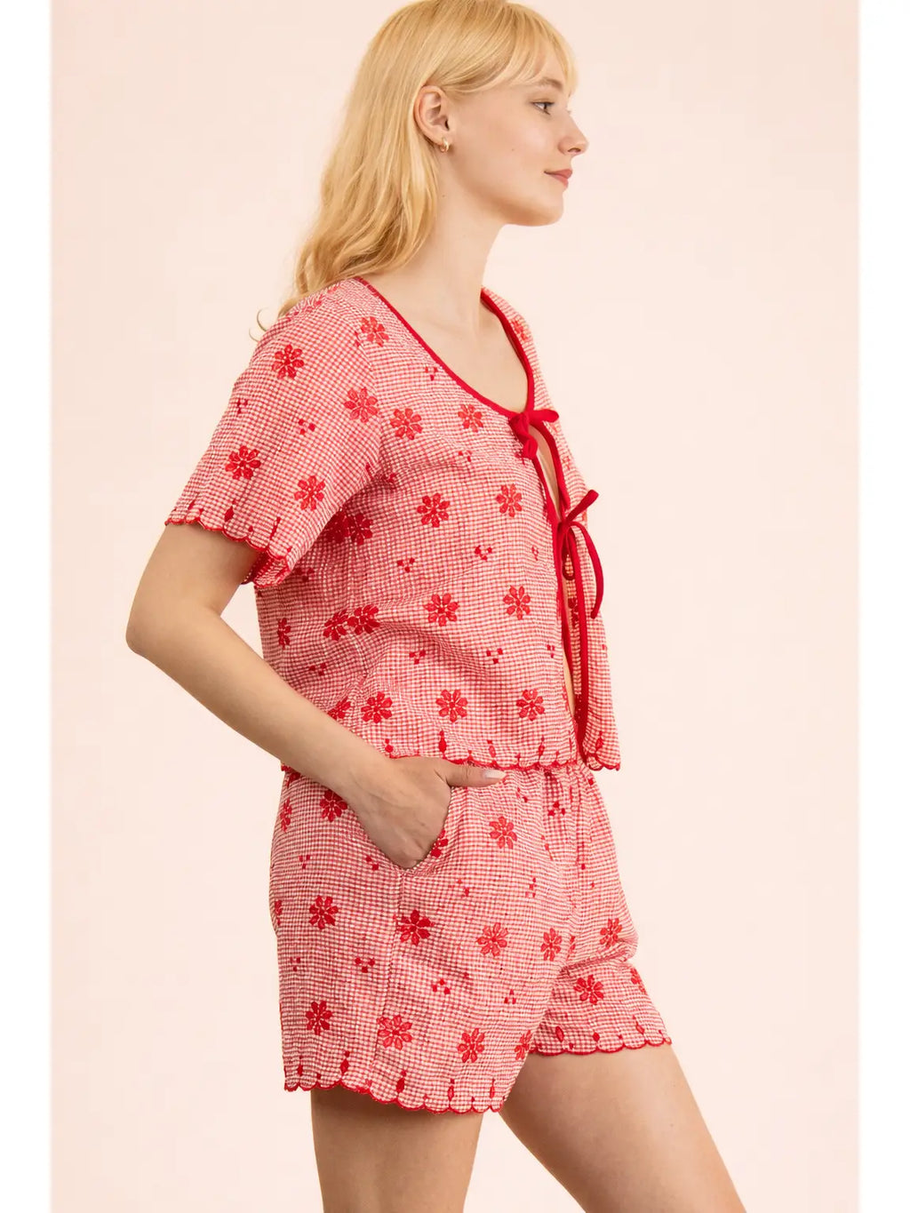 Red Gingham Tie Top