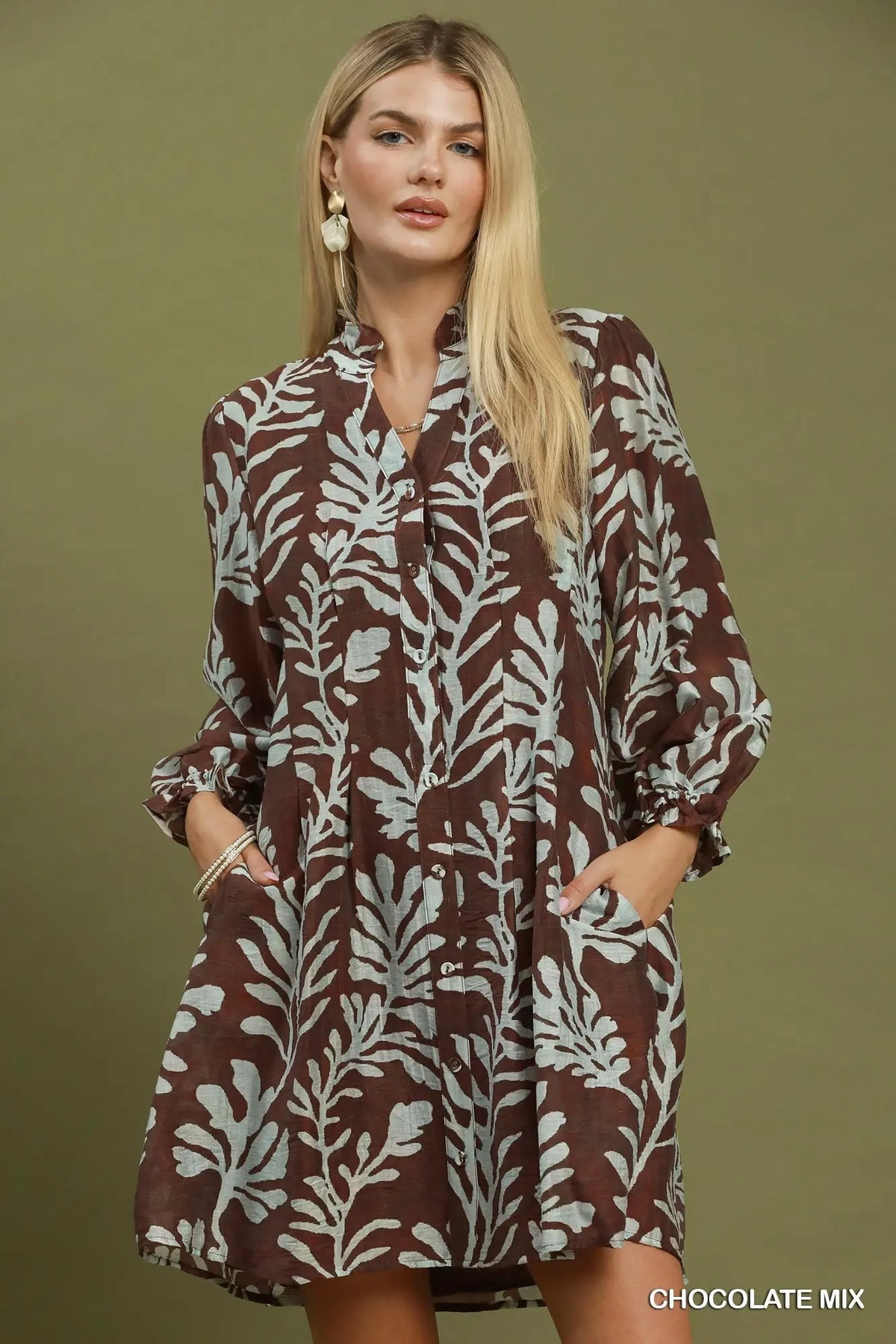 Botanical Button Front Shift Dress