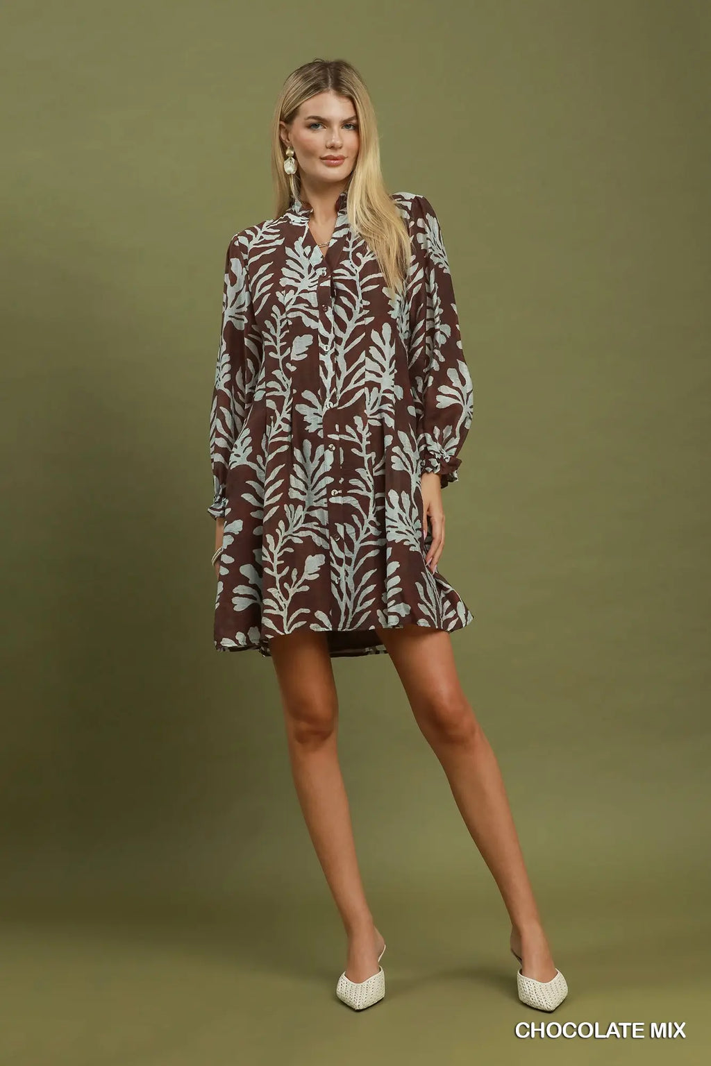 Botanical Button Front Shift Dress