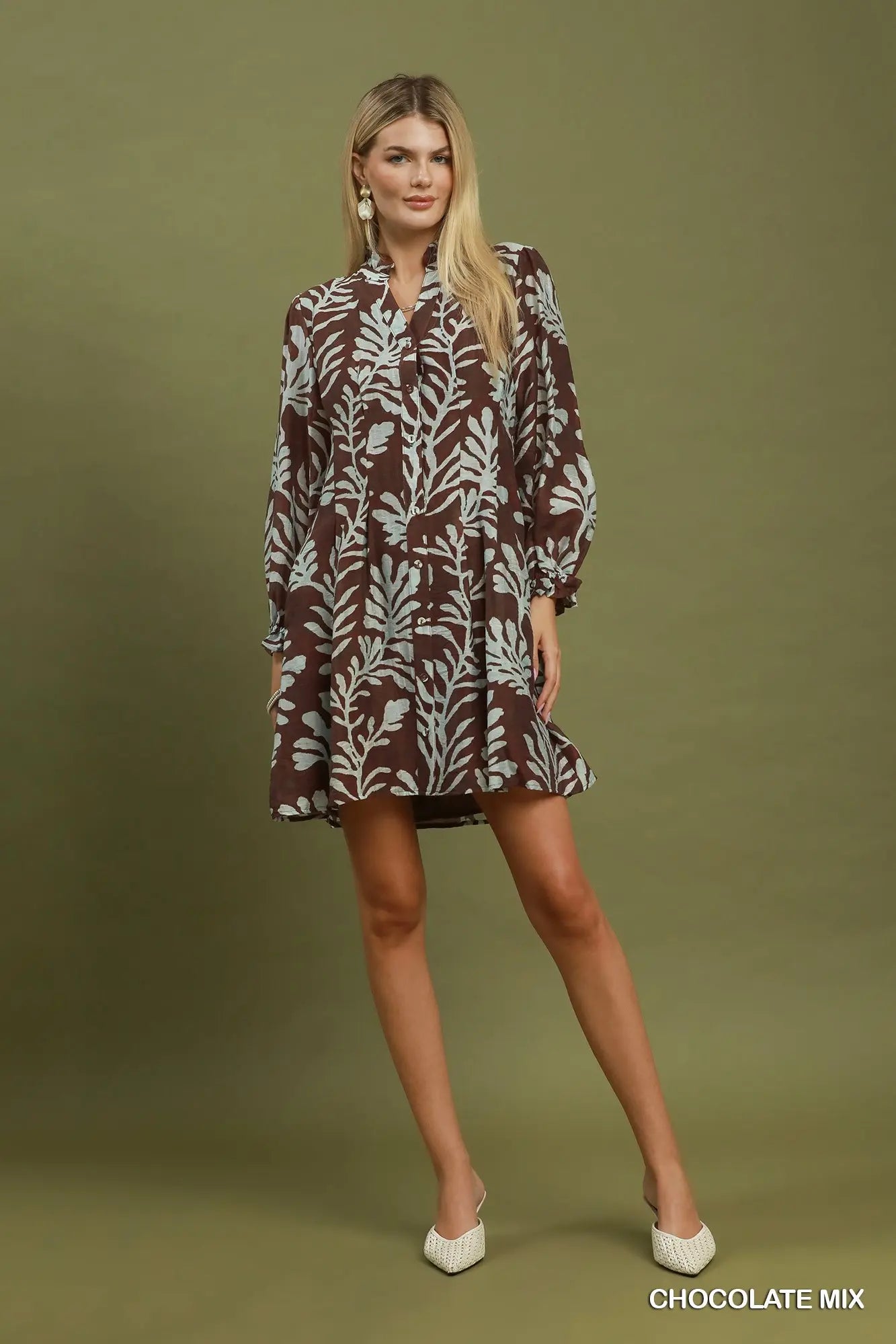 Botanical Button Front Shift Dress