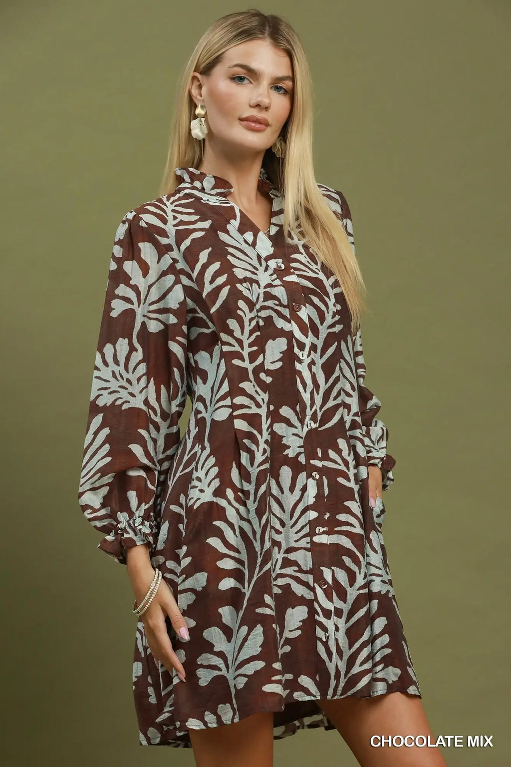 Botanical Button Front Shift Dress