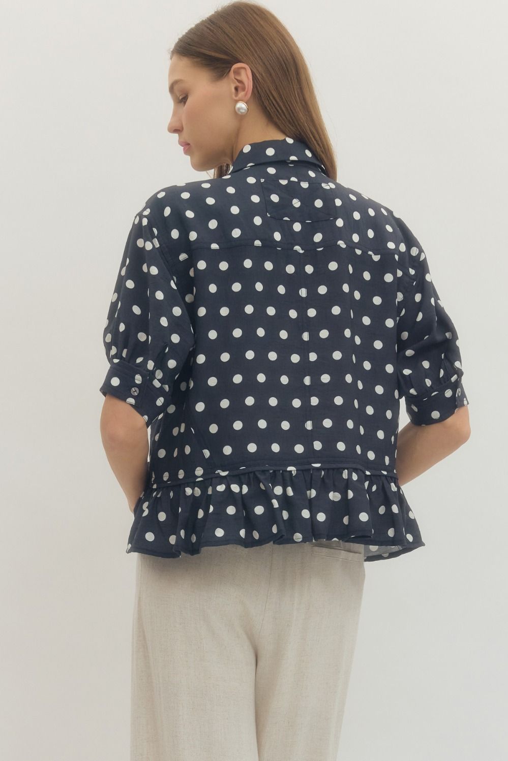 Polka Dot Ruffle Hem Top